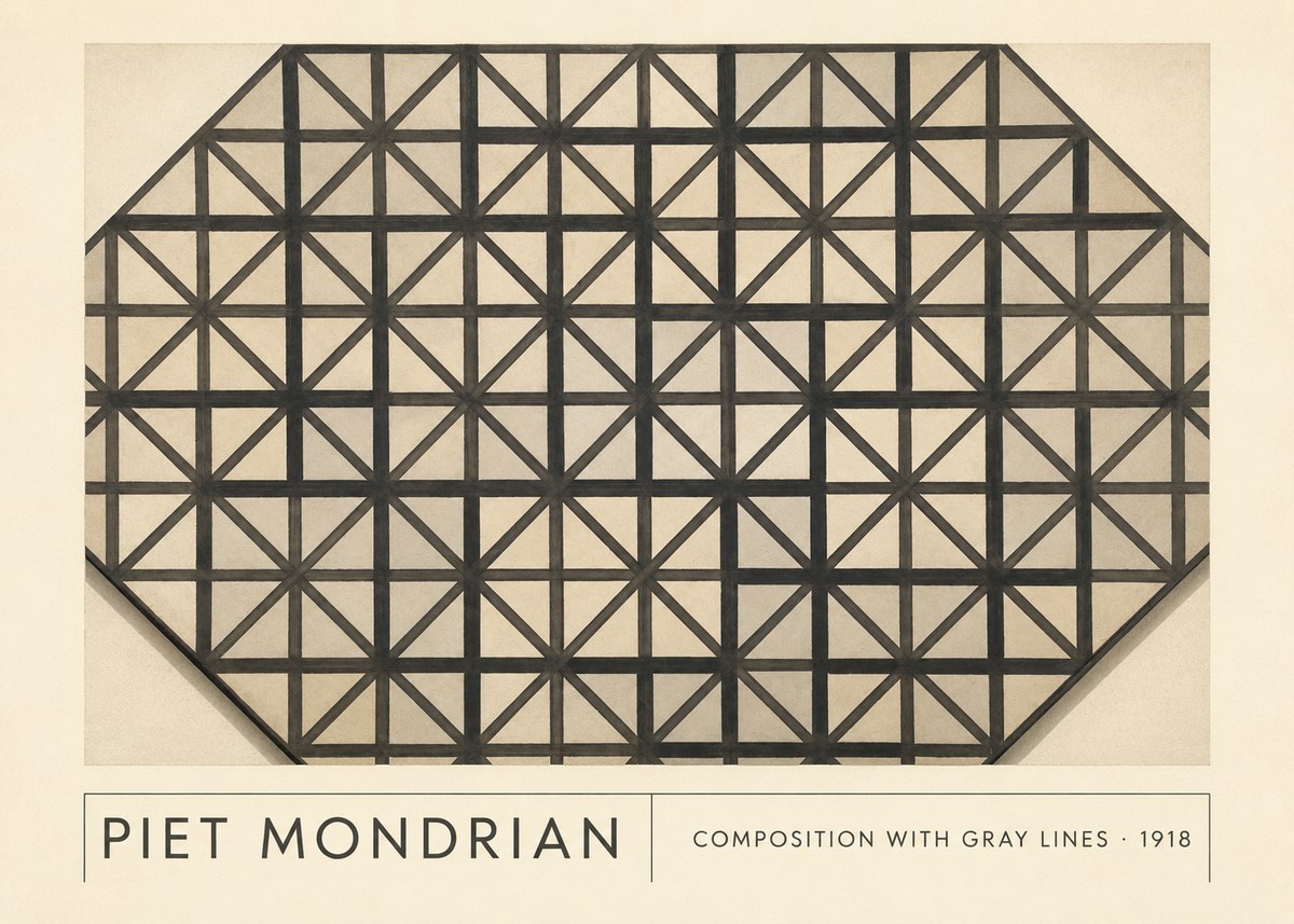 Piet Mondrian Composition with Gray Lines No1 - Plakát