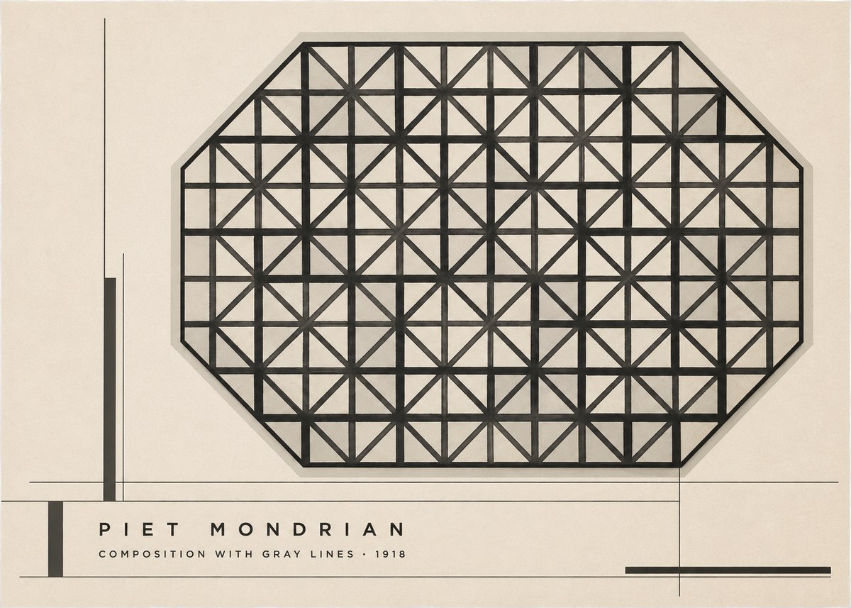 Piet Mondrian Composition with Gray Lines No2 - Plakát