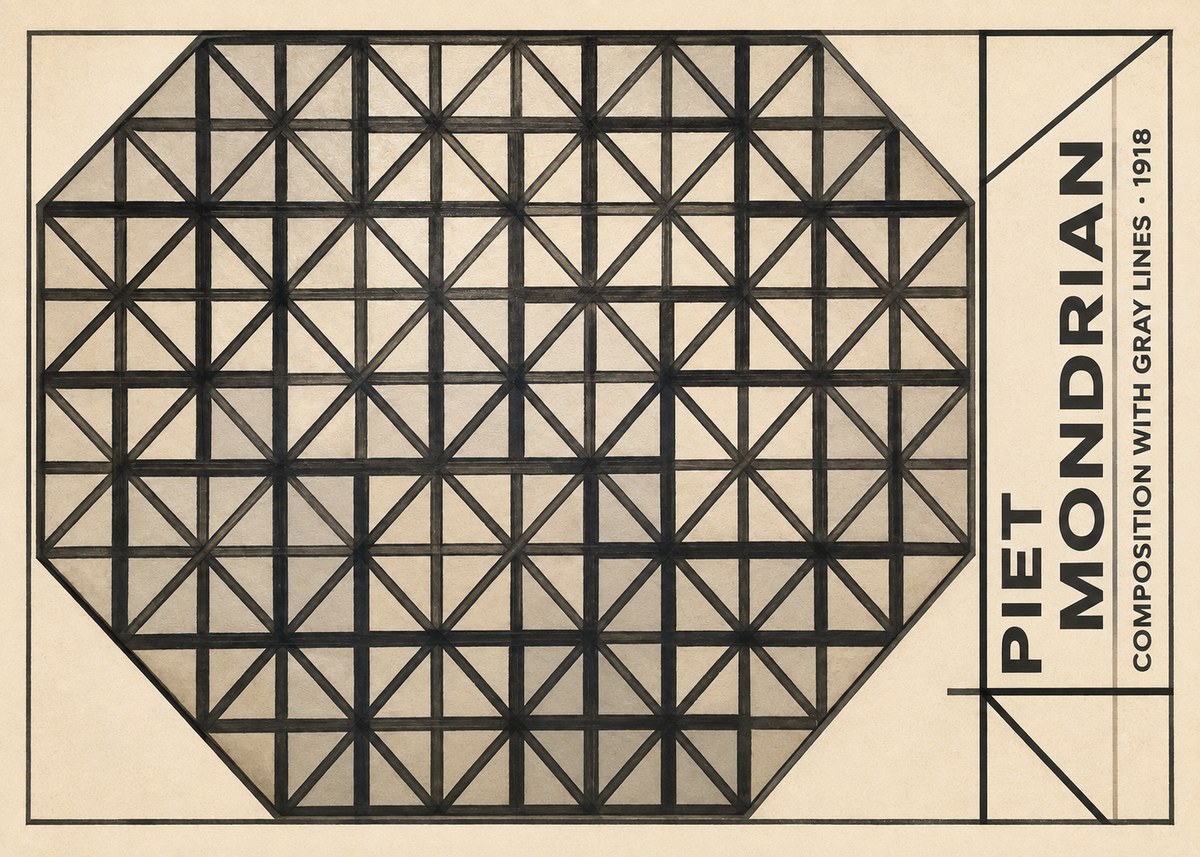 Piet Mondrian Composition with Gray Lines No5 - Plakát