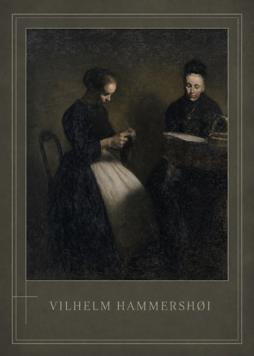 Vilhelm Hammershøi Two Women Knitting No1 - Plakát