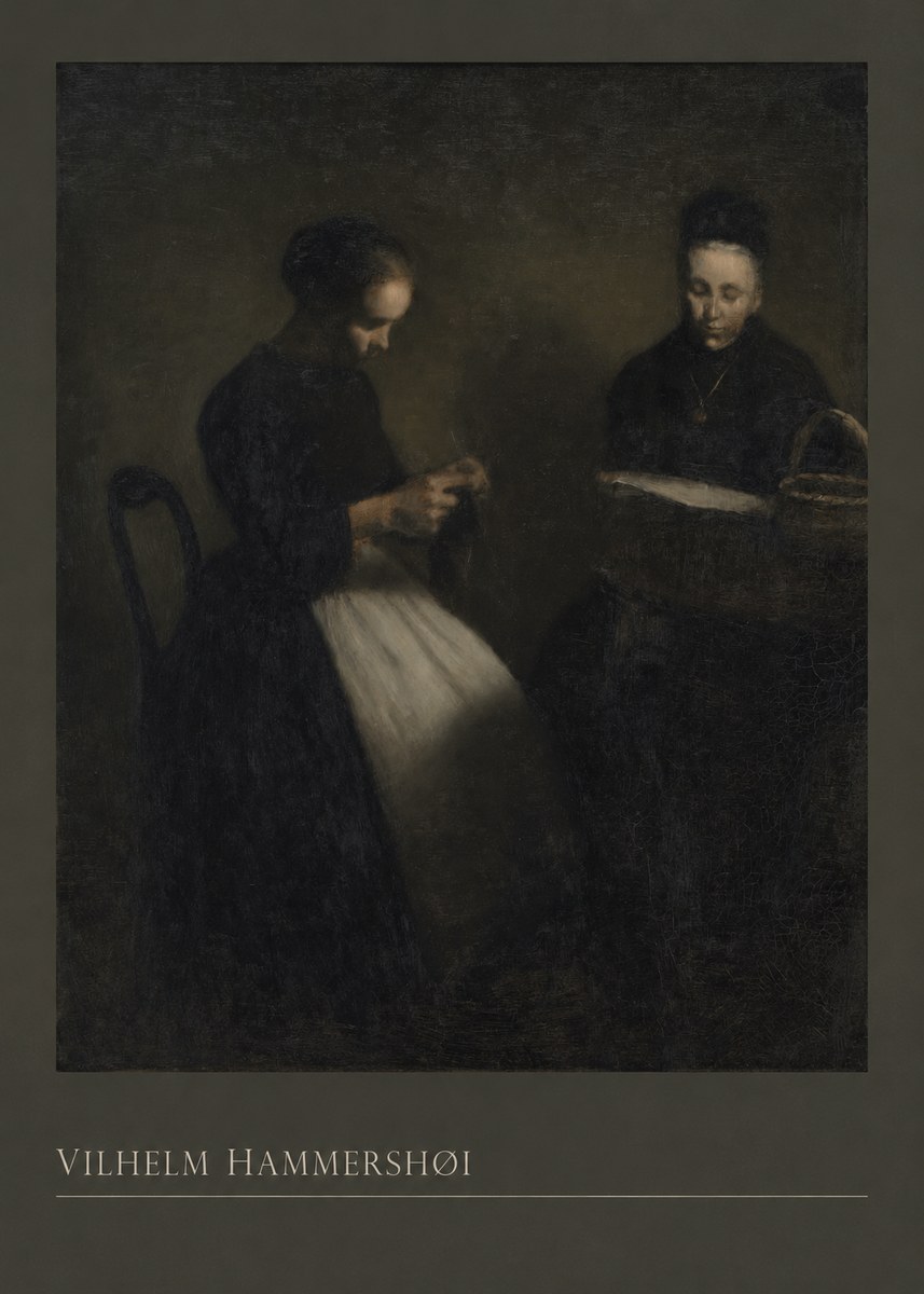 Vilhelm Hammershøi Two Women Knitting No3 - Plakát