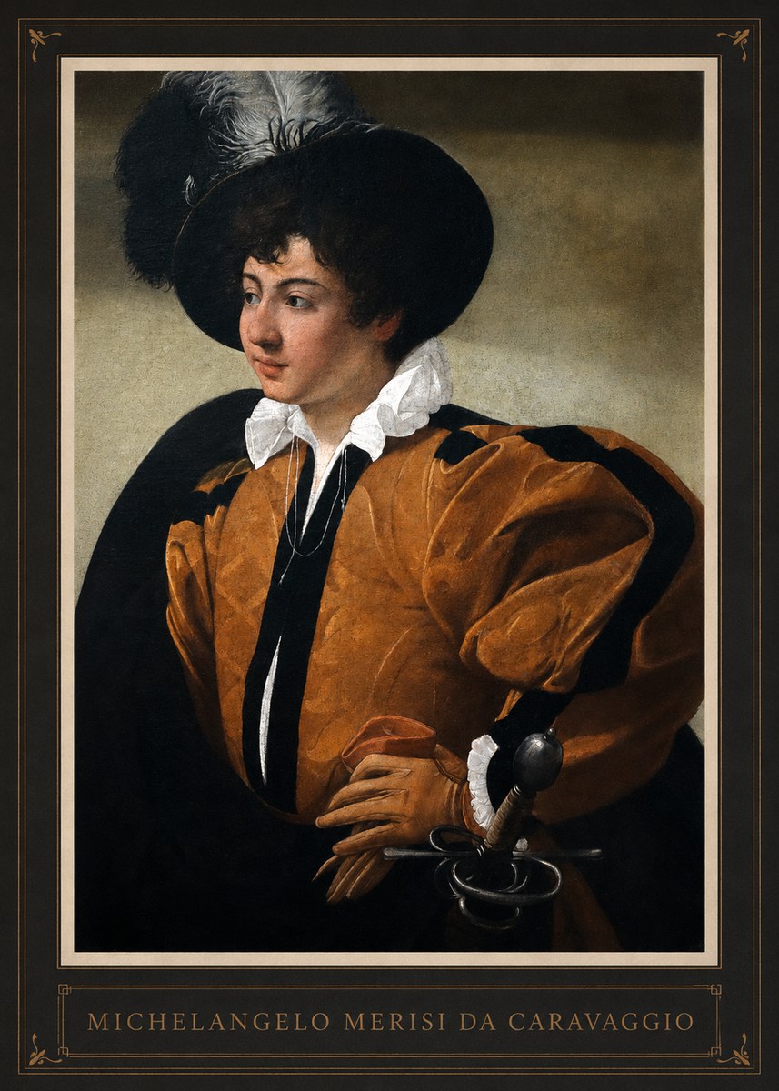 Michelangelo Merisi da Caravaggio Young Man with a Plumed Hat No1 - Plakát