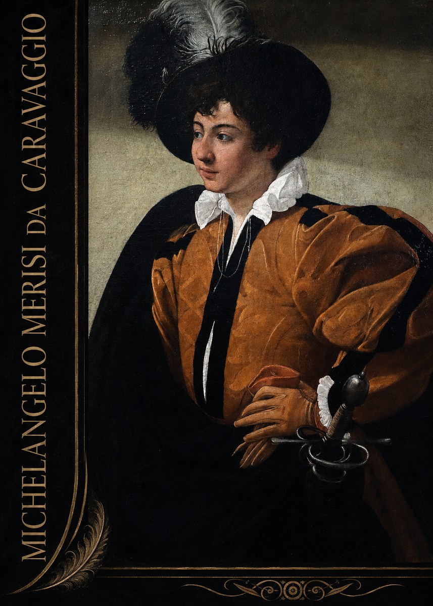 Michelangelo Merisi da Caravaggio Young Man with a Plumed Hat No2 - Plakát
