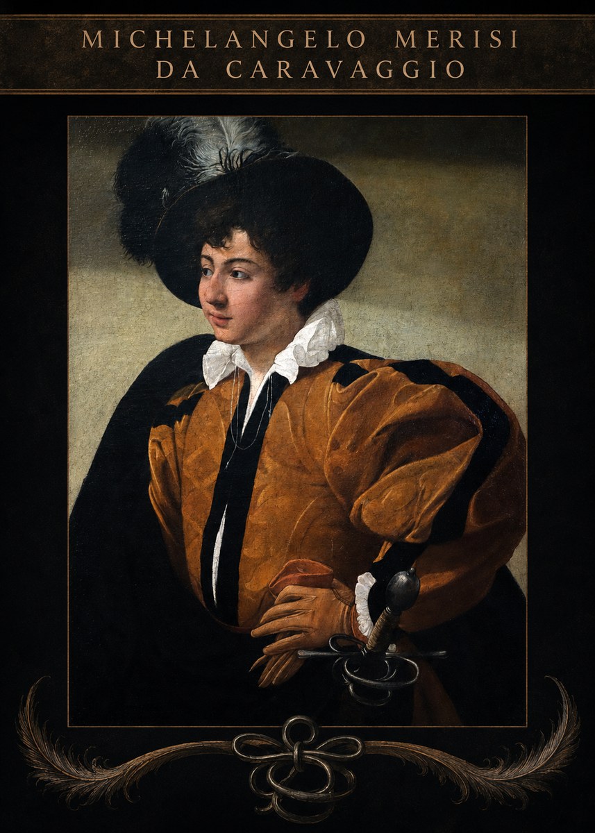 Michelangelo Merisi da Caravaggio Young Man with a Plumed Hat No4 - Plakát