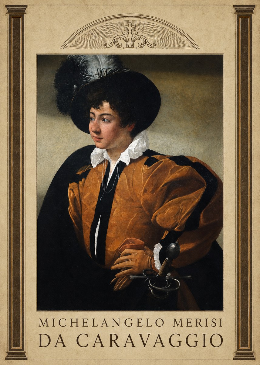 Michelangelo Merisi da Caravaggio Young Man with a Plumed Hat No5 - Plakát