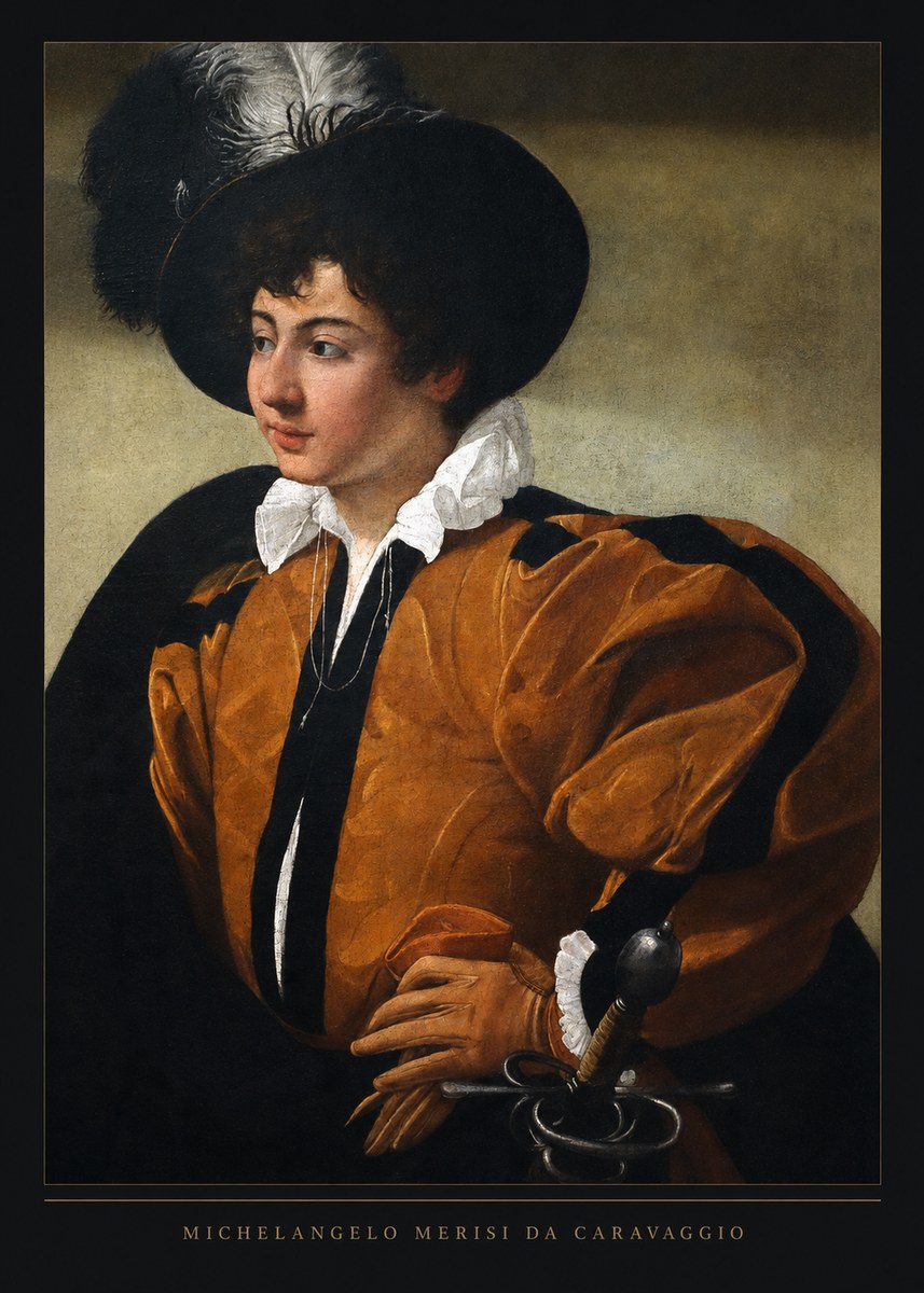 Michelangelo Merisi da Caravaggio Young Man with a Plumed Hat No6 - Plakát
