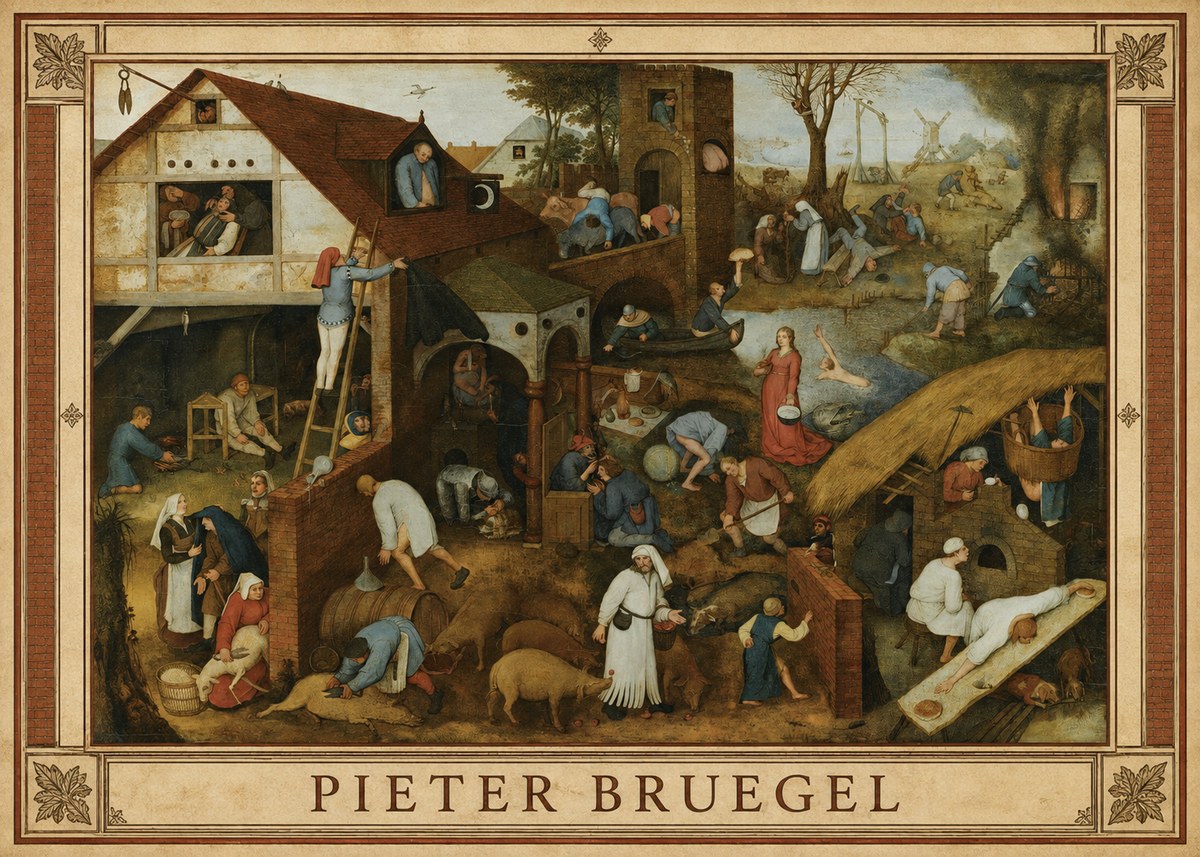Pieter Bruegel Netherlandish Proverbs I No1 - Plakát