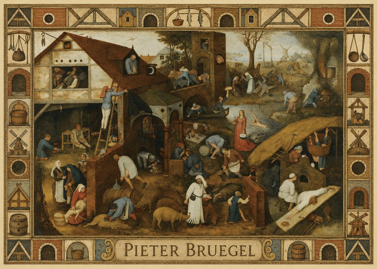 Pieter Bruegel Netherlandish Proverbs I No6 - Plakát
