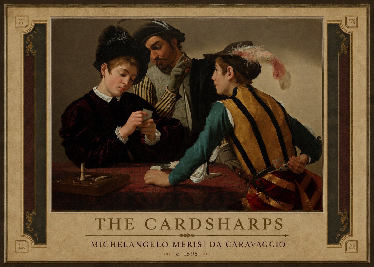 Michelangelo Merisi da Caravaggio The Cardsharps I No1 - Plakát