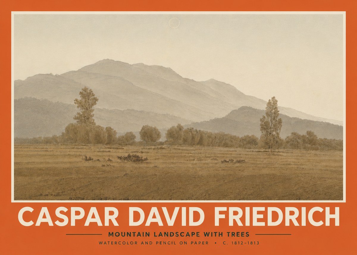 Caspar David Friedrich Mountain Landscape with Trees No5 - Plakát
