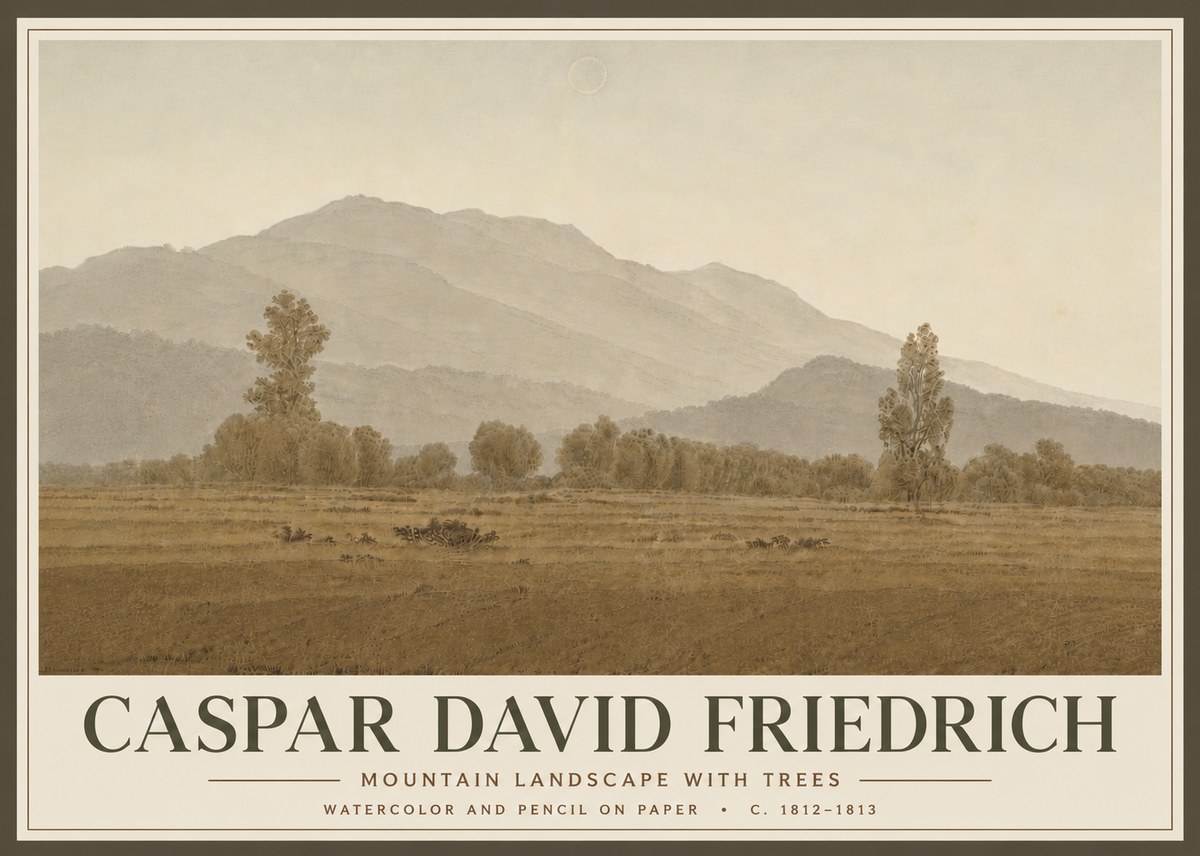 Caspar David Friedrich Mountain Landscape with Trees No6 - Plakát