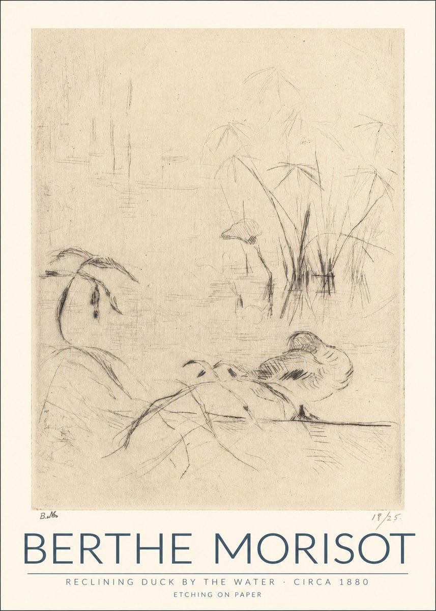 Berthe Morisot Reclining Duck by the Water No1 - Plakát