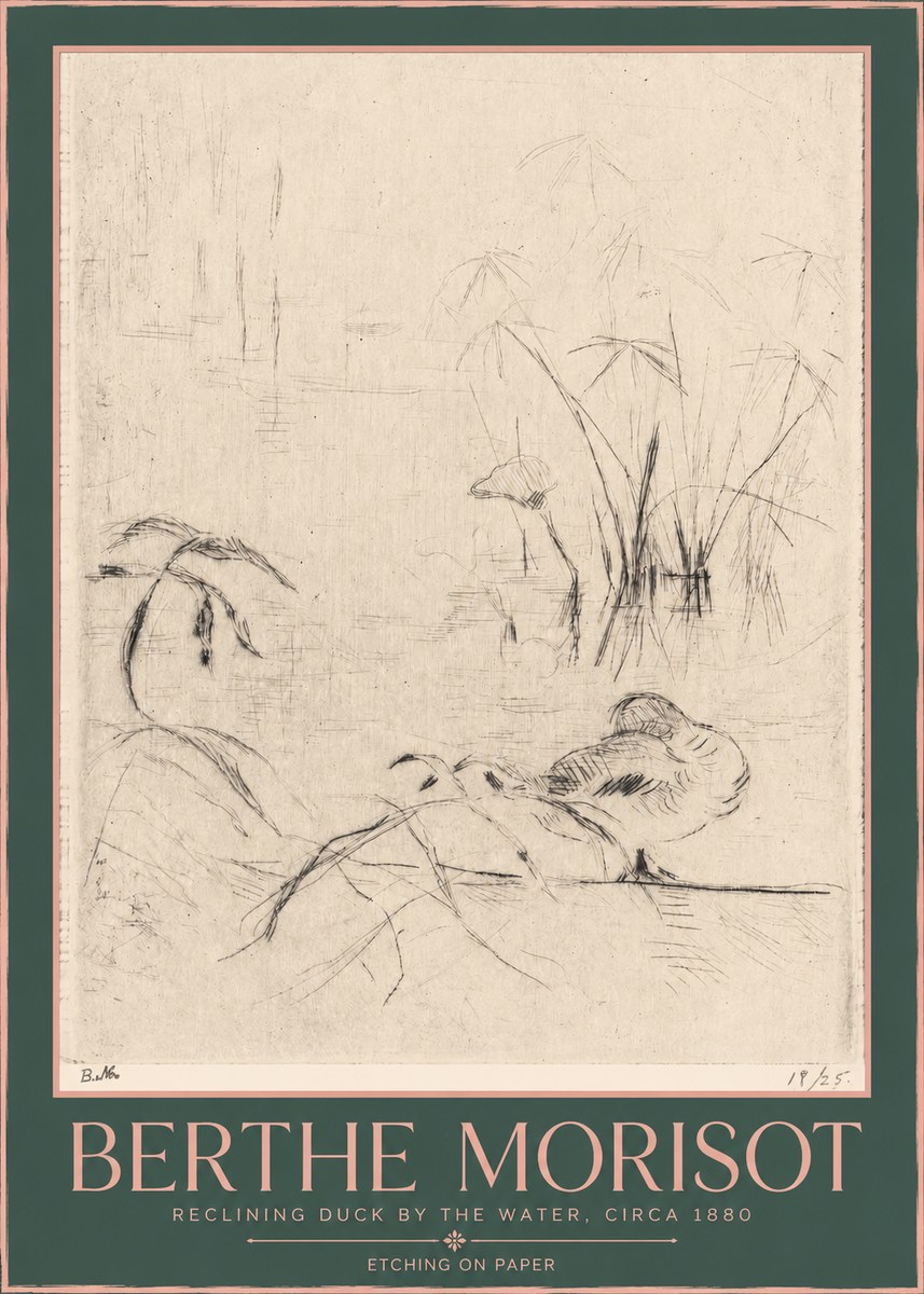 Berthe Morisot Reclining Duck by the Water No2 - Plakát