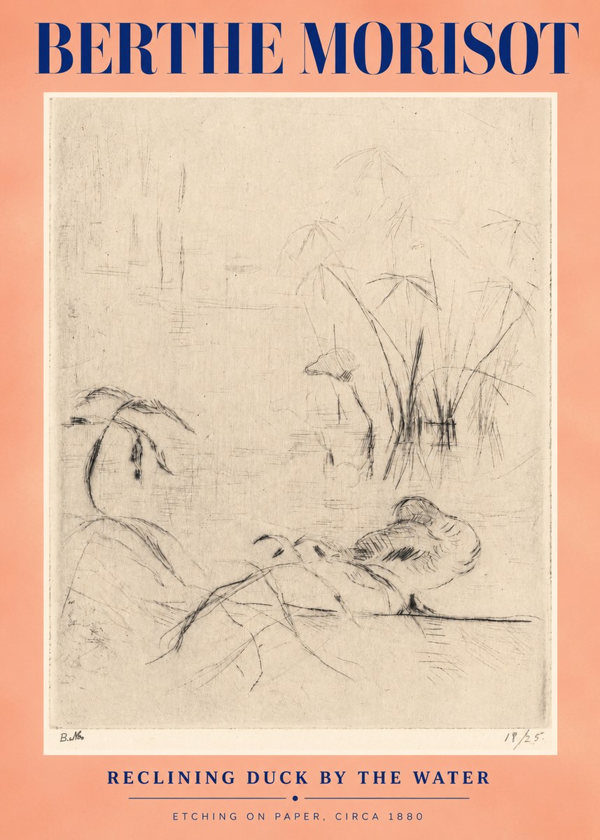 Berthe Morisot Reclining Duck by the Water No3 - Plakát
