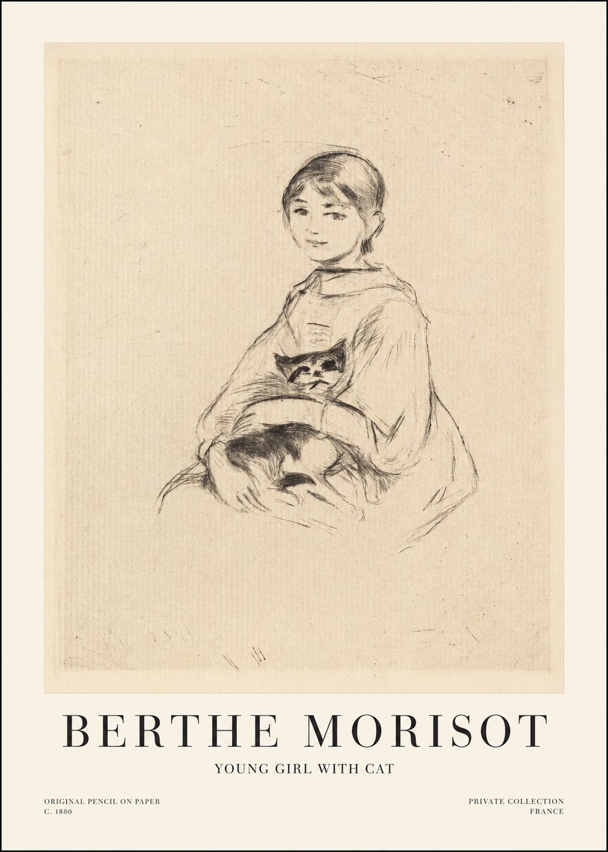 Berthe Morisot Young Girl with Cat No1 - Plakát