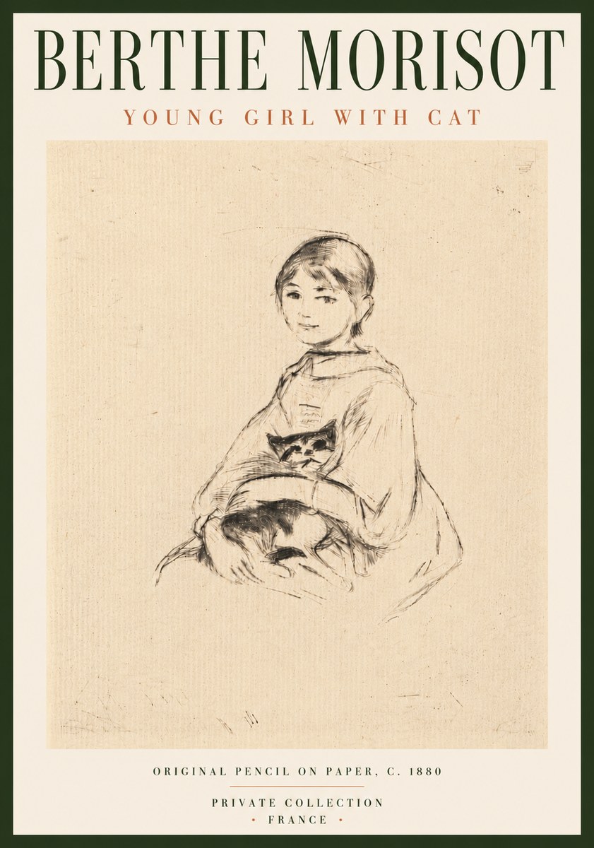 Berthe Morisot Young Girl with Cat No6 - Plakát