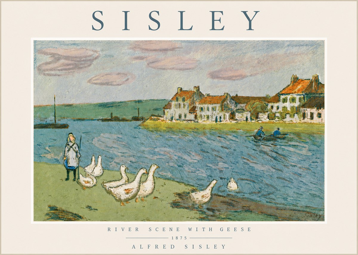 Sisley River Scene with Geese No3 - Plakát