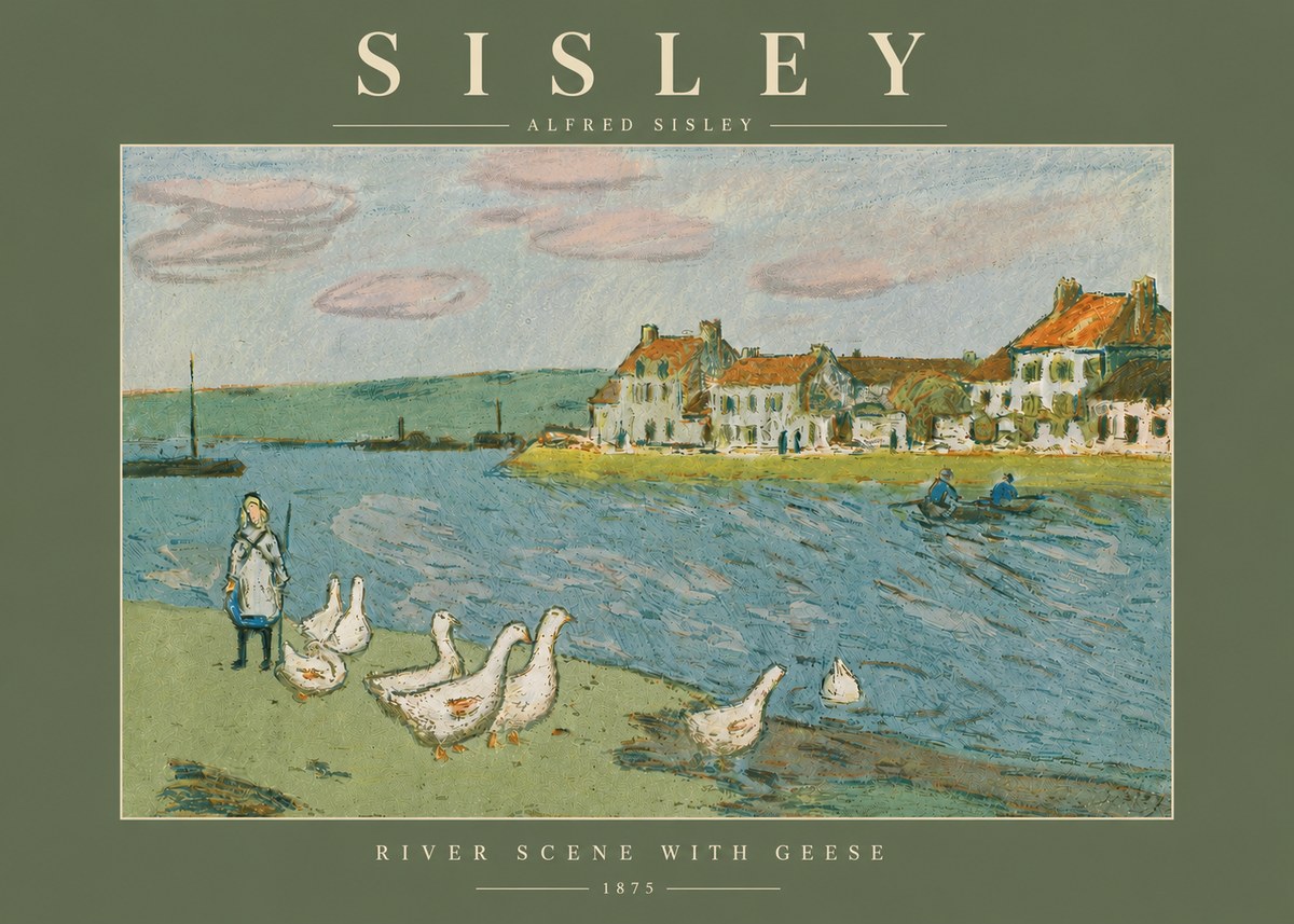 Sisley River Scene with Geese No4 - Plakát