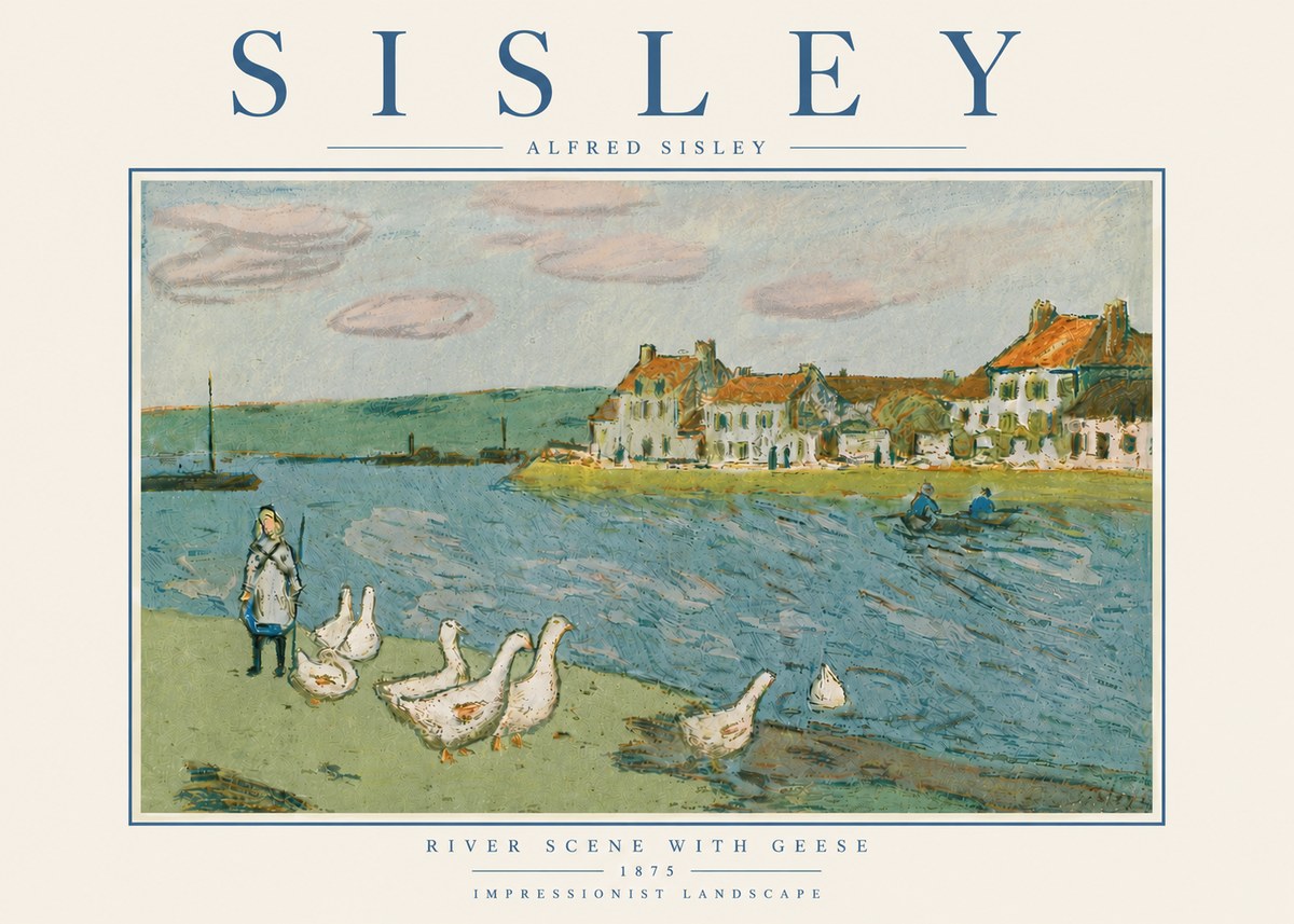 Sisley River Scene with Geese No6 - Plakát