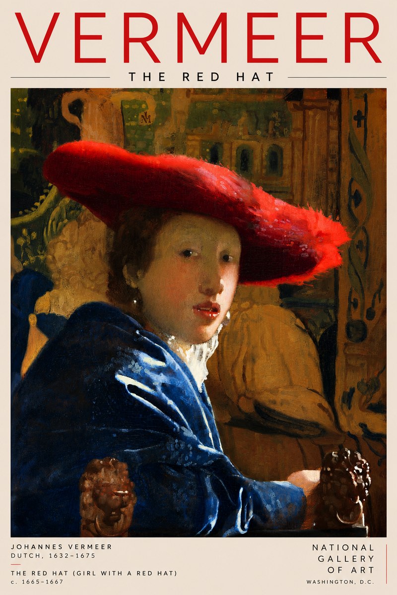 Vermeer The Red Hat No2 - Plakát