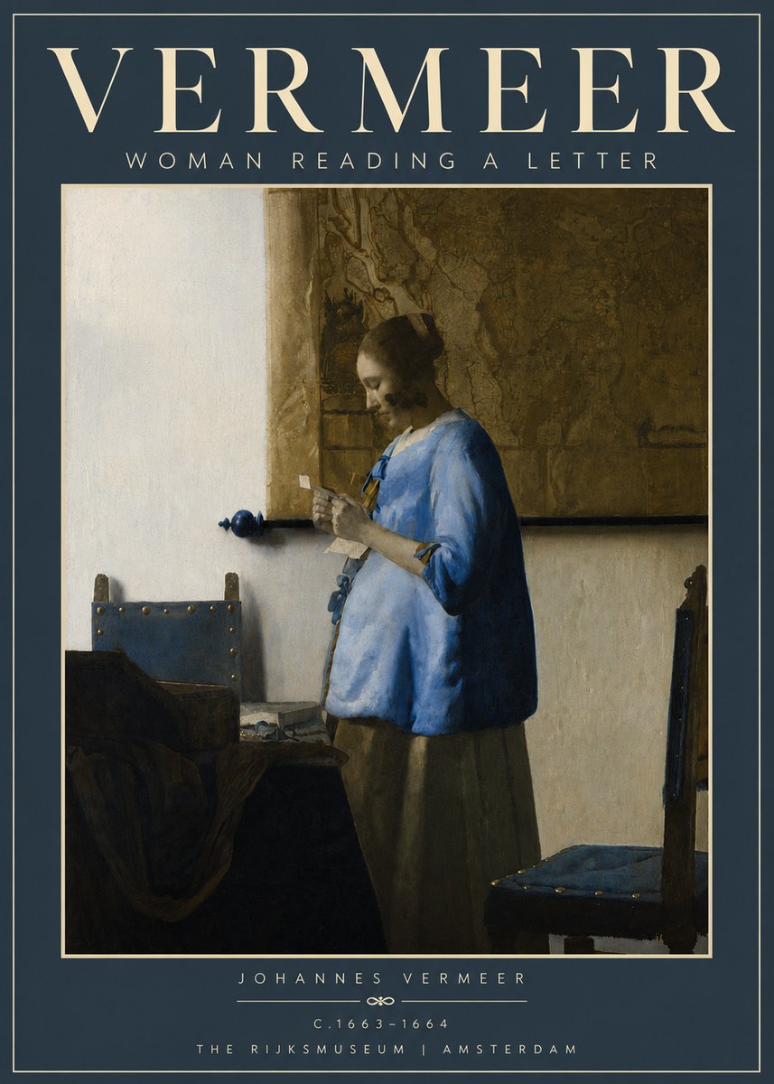 Vermeer Woman Reading a Letter No4 - Plakát