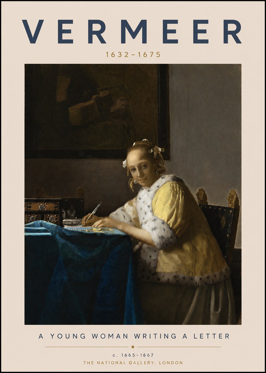 Vermeer A Young Woman Writing a Letter No3 - Plakát
