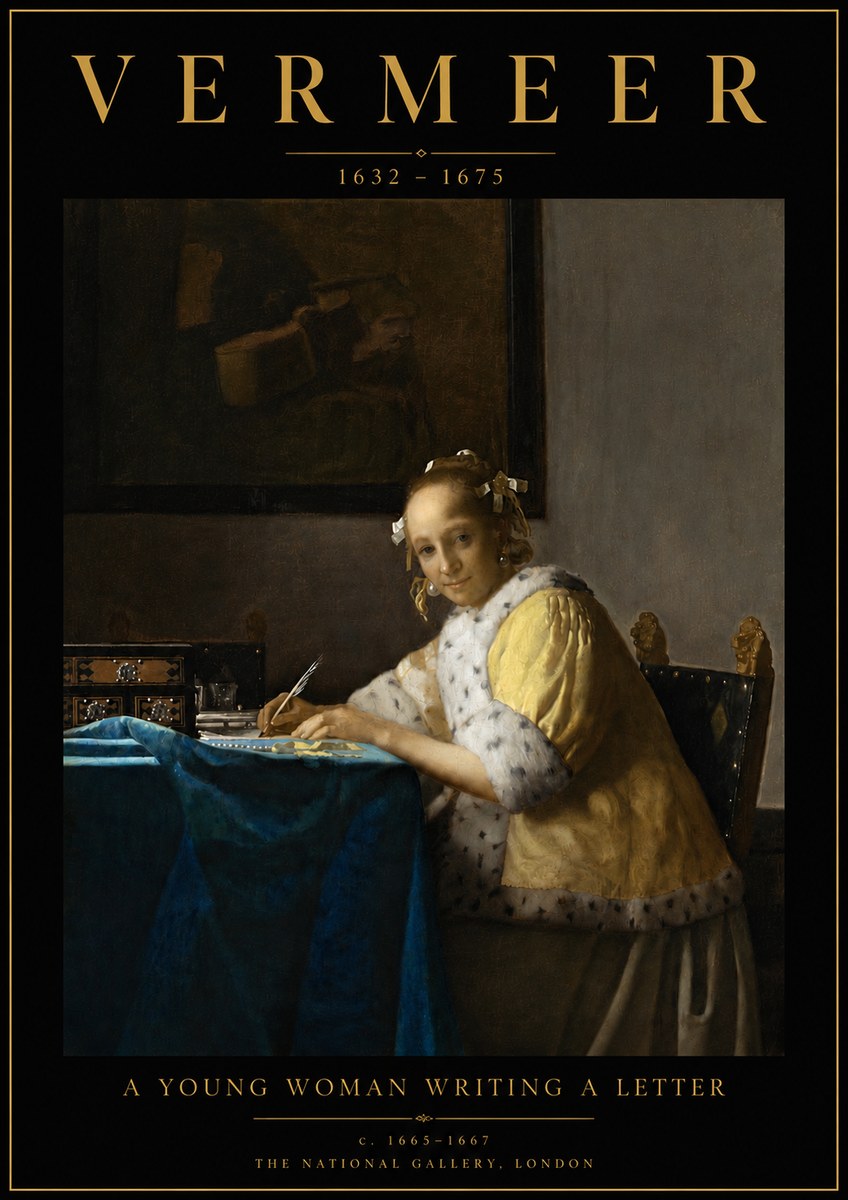 Vermeer A Young Woman Writing a Letter No4 - Plakát