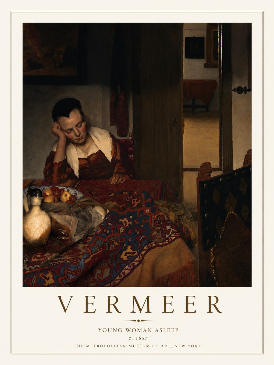 Vermeer Young Woman Asleep No4 - Plakát