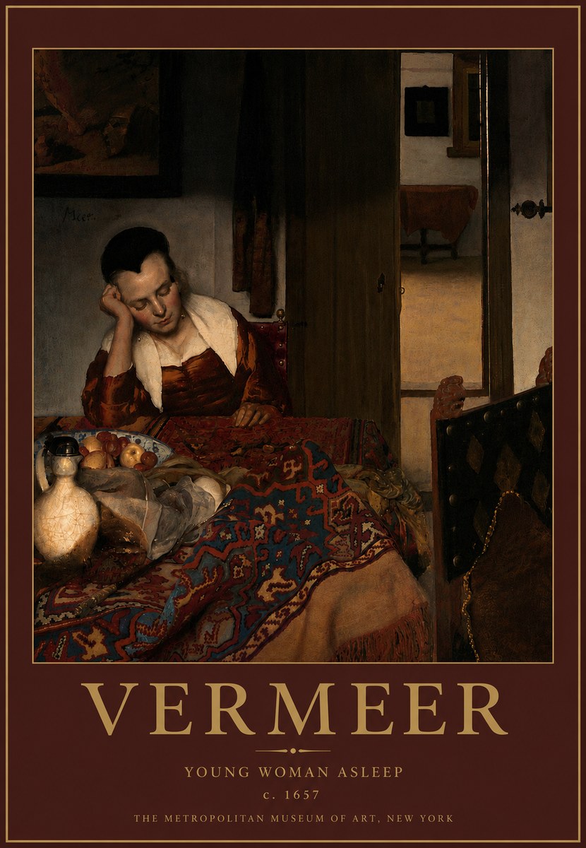 Vermeer Young Woman Asleep No5 - Plakát