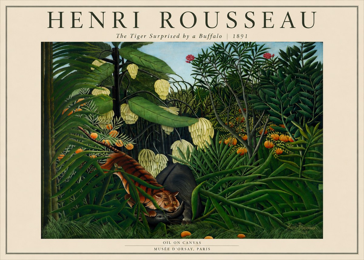 Rousseau The Tiger Surprised by a Buffalo No2 - Plakát