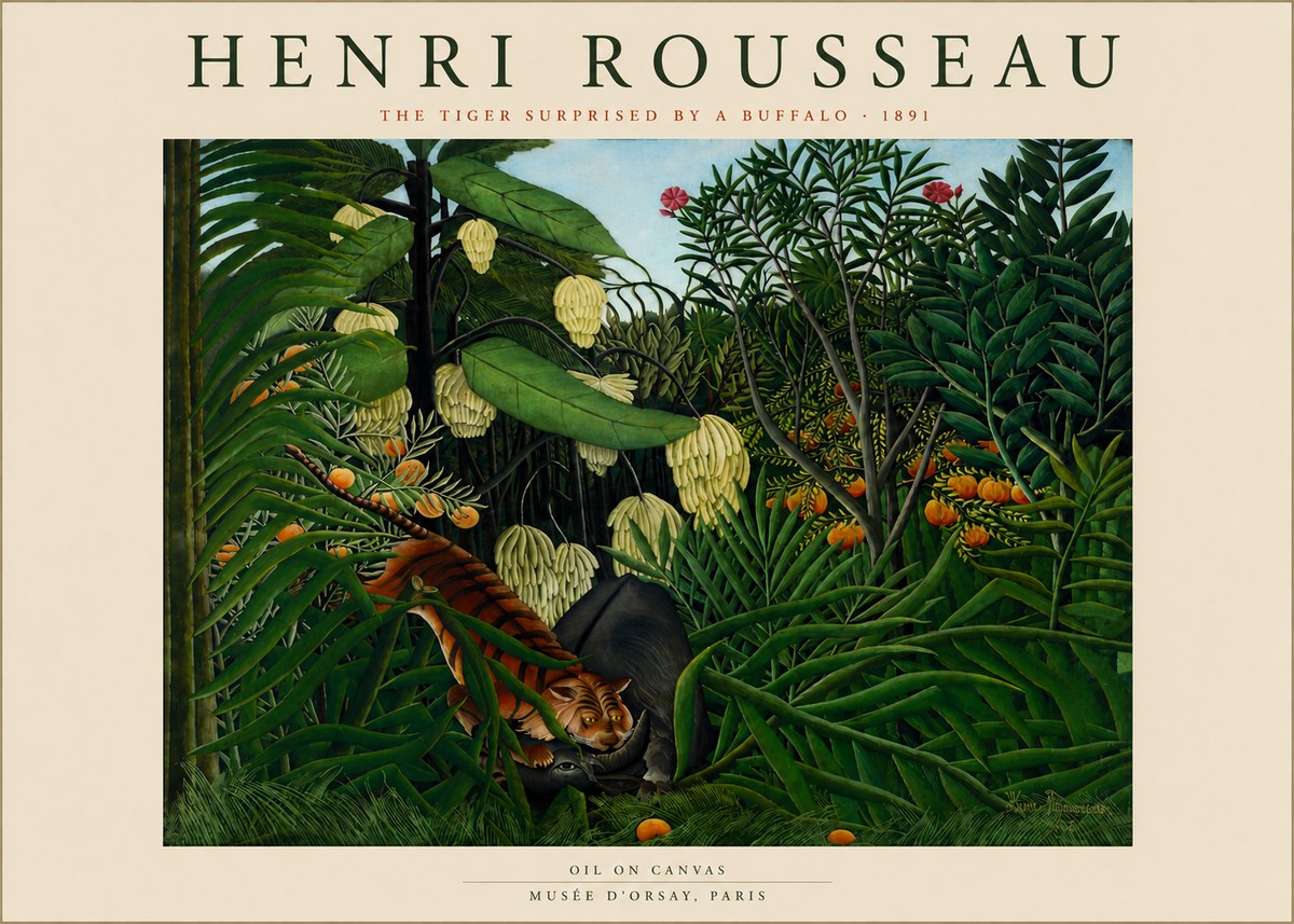 Rousseau The Tiger Surprised by a Buffalo No5 - Plakát