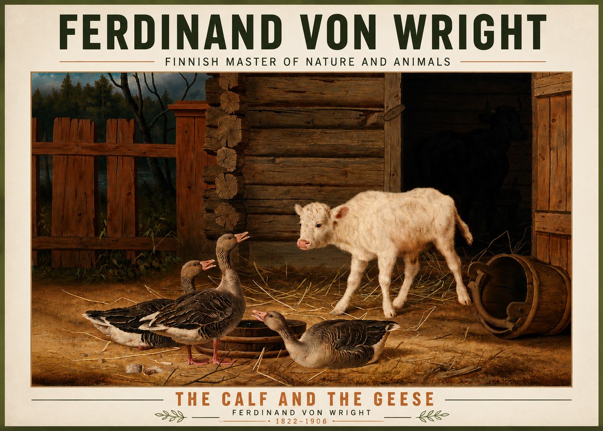 Ferdinand von Wright The Calf and the Geese No5 - Plakát