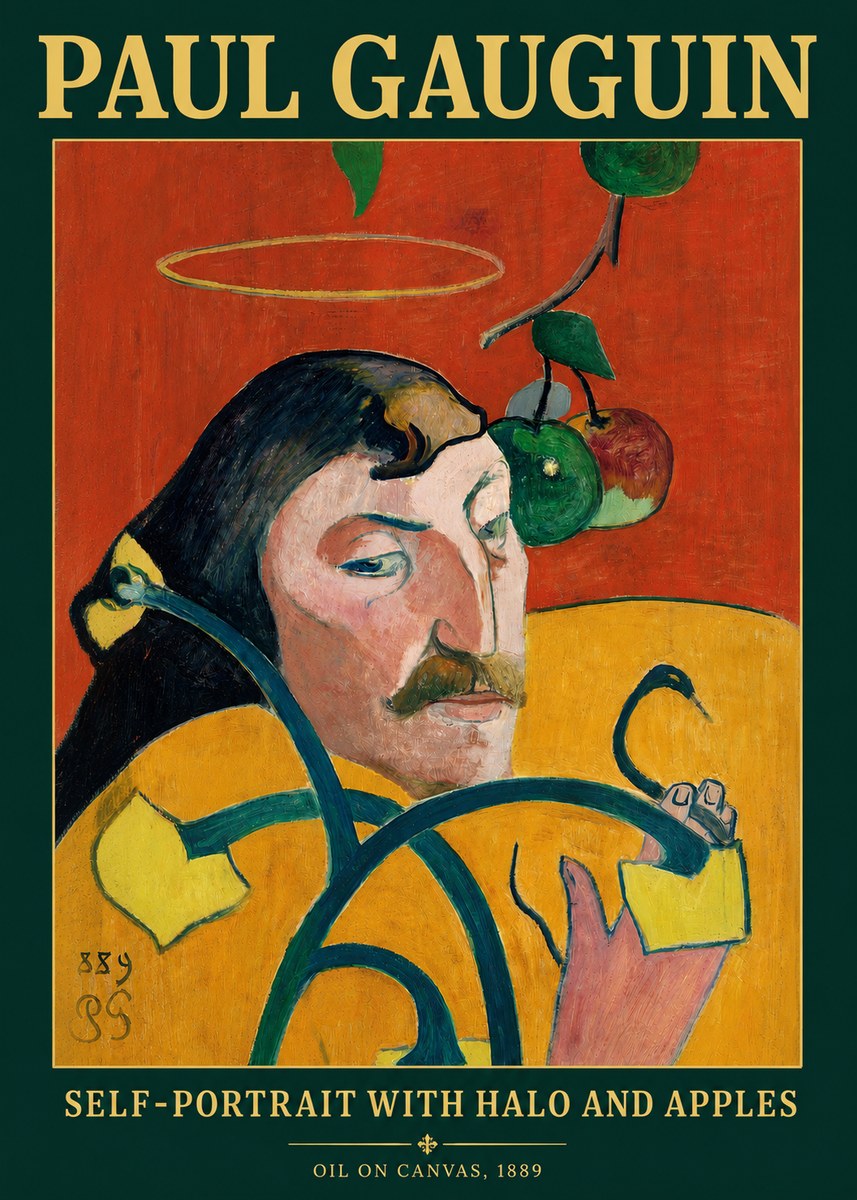 Paul Gauguin Self-portrait with Halo and Apples No3 - Plakát
