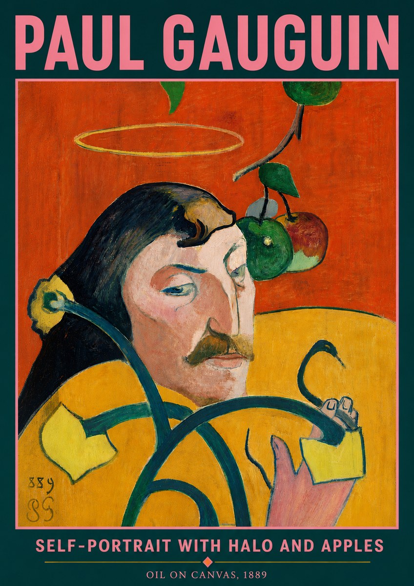 Paul Gauguin Self-portrait with Halo and Apples No5 - Plakát