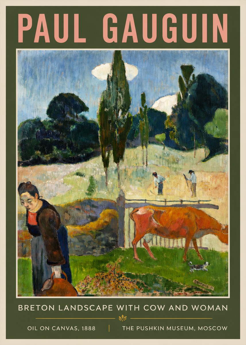 Paul Gauguin Breton Landscape with Cow and Woman No2 - Plakát