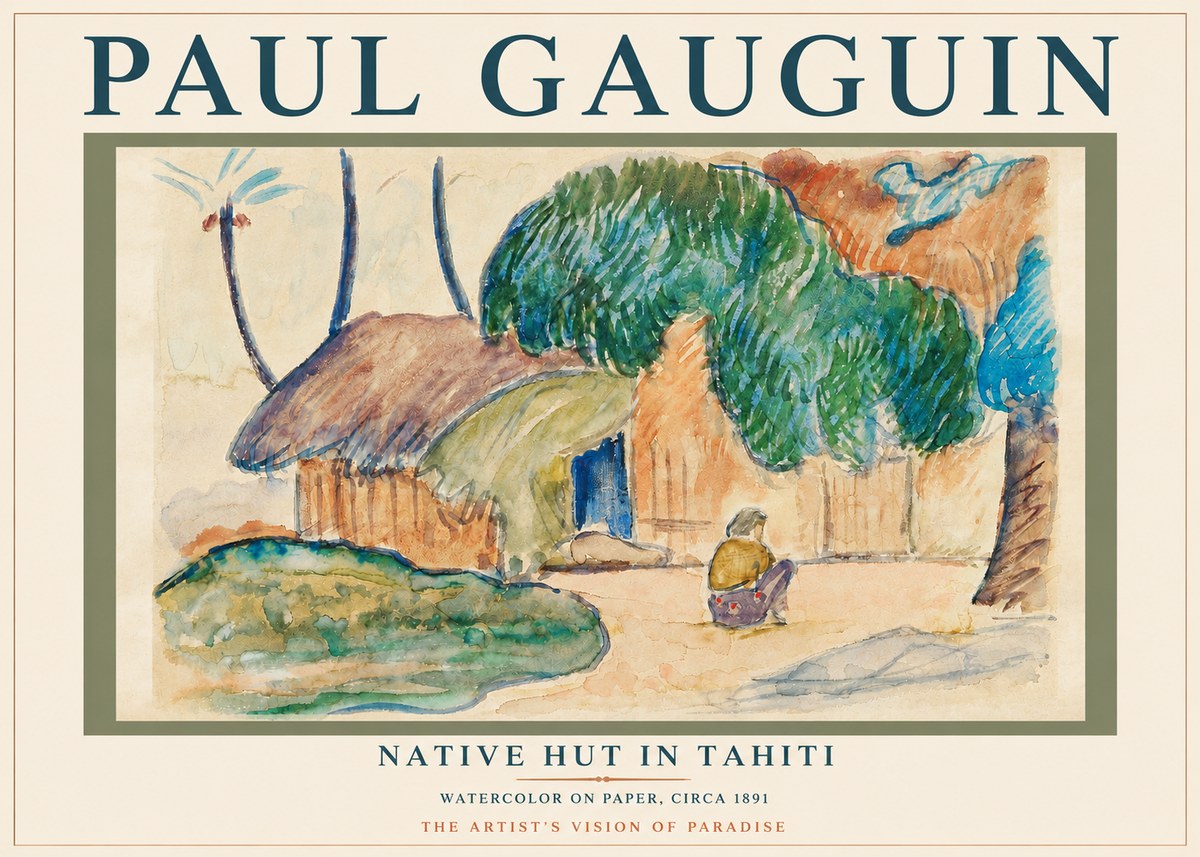Paul Gauguin Native Hut in Tahiti No3 - Plakát