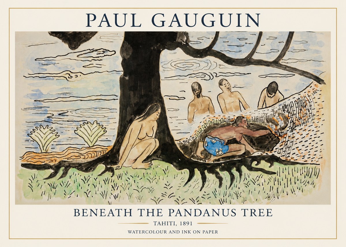 Paul Gauguin Under the Pandanus Tree (Te Nave Nave Mahana) No6 - Plakát
