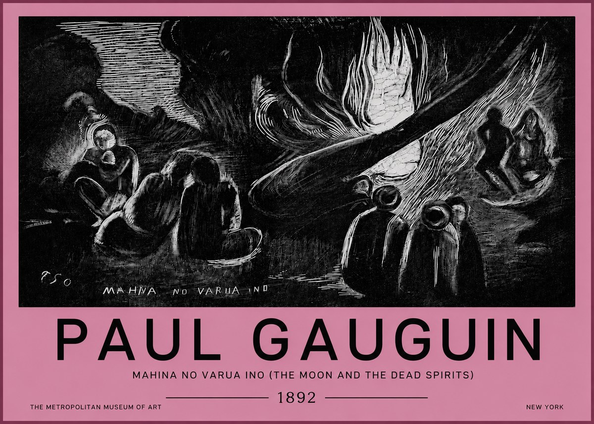 Paul Gauguin Mahina No Varua Ino (the Moon and the Dead Spirits) No4 - Plakát