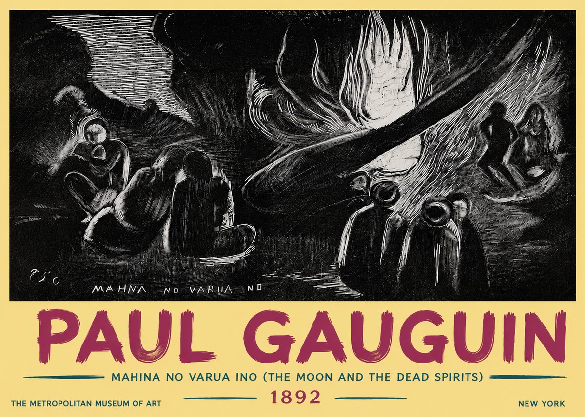 Paul Gauguin Mahina No Varua Ino (the Moon and the Dead Spirits) No6 - Plakát