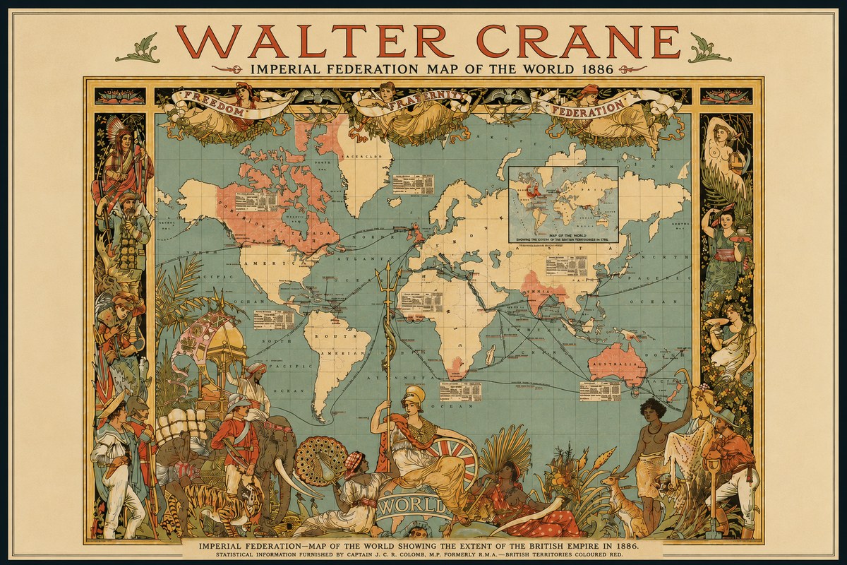 Walter Crane Imperial Federation Map of the World 1886 No3 - Plakát