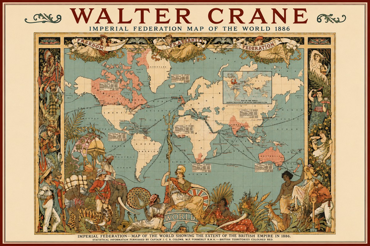 Walter Crane Imperial Federation Map of the World 1886 No4 - Plakát