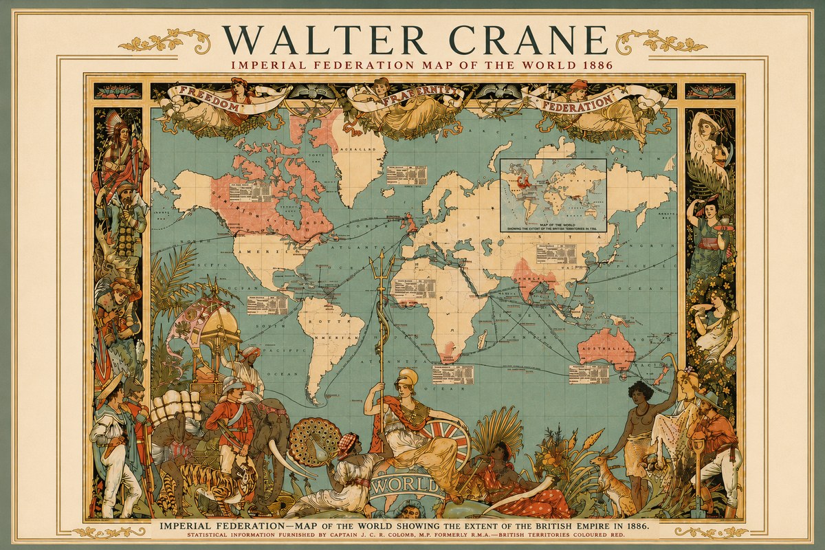 Walter Crane Imperial Federation Map of the World 1886 No5 - Plakát