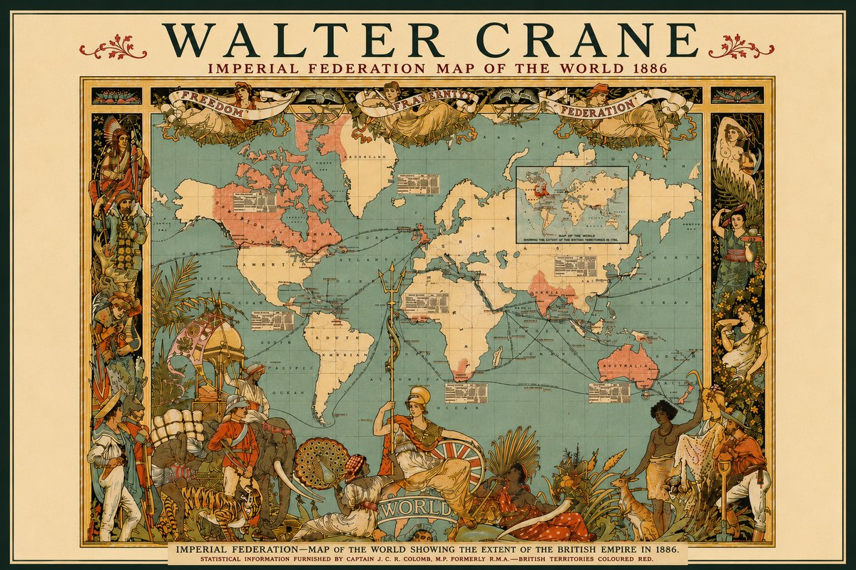 Walter Crane Imperial Federation Map of the World 1886 No6 - Plakát