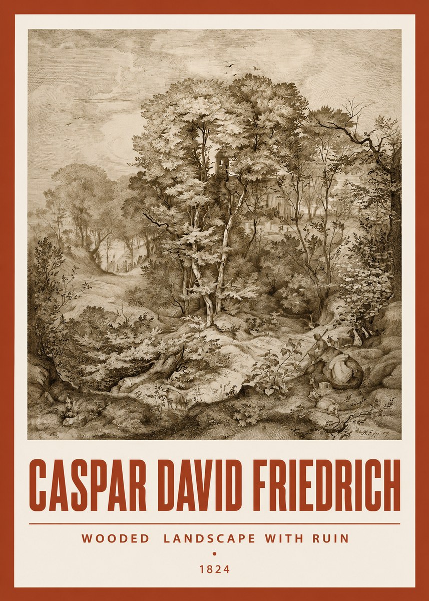 Caspar David Friedrich Wooded Landscape with Ruin No3 - Plakát