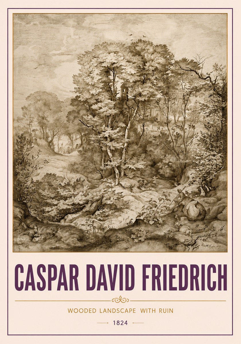 Caspar David Friedrich Wooded Landscape with Ruin No4 - Plakát