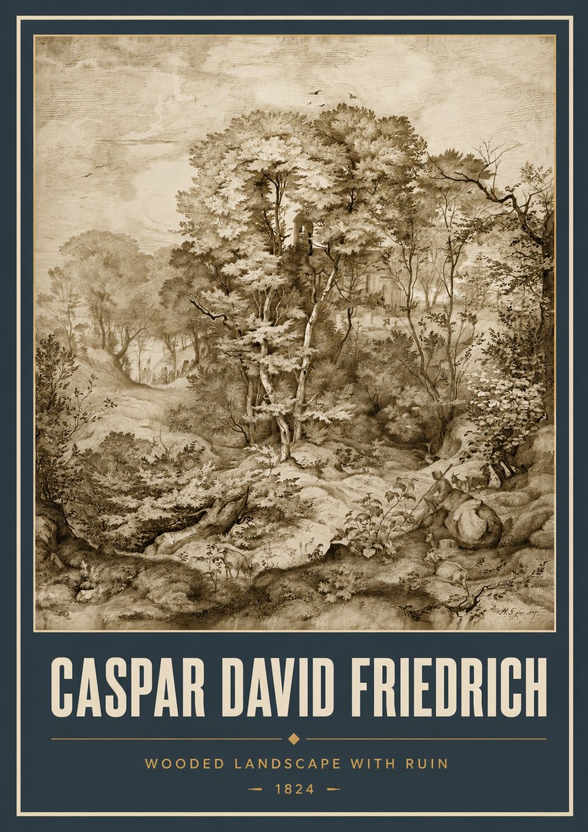 Caspar David Friedrich Wooded Landscape with Ruin No5 - Plakát
