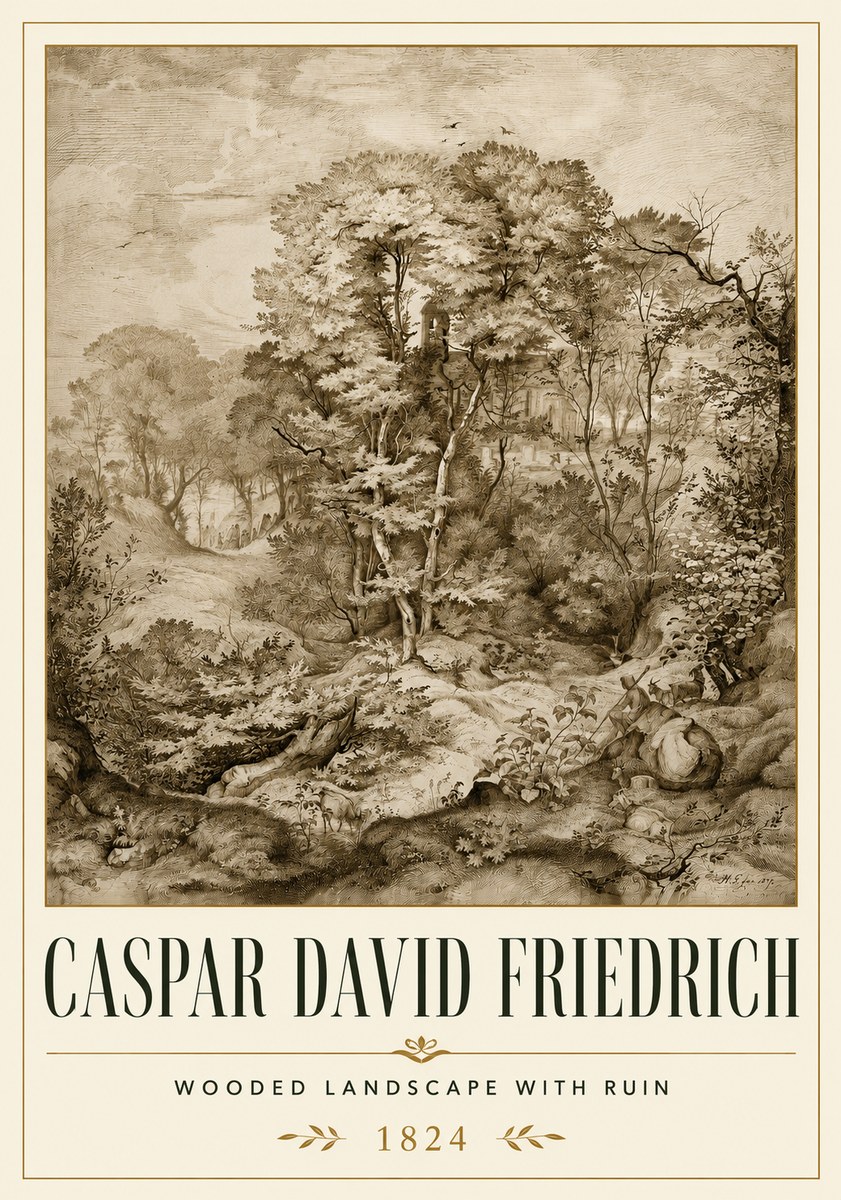 Caspar David Friedrich Wooded Landscape with Ruin No6 - Plakát