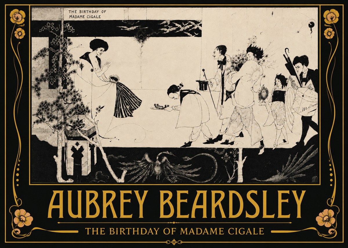 Aubrey Beardsley The Birthday of Madame Cigale No3 - Plakát