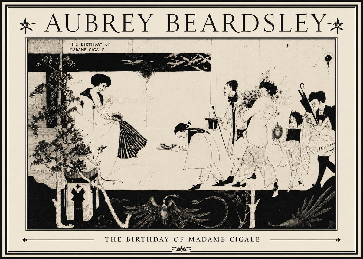 Aubrey Beardsley The Birthday of Madame Cigale No5 - Plakát