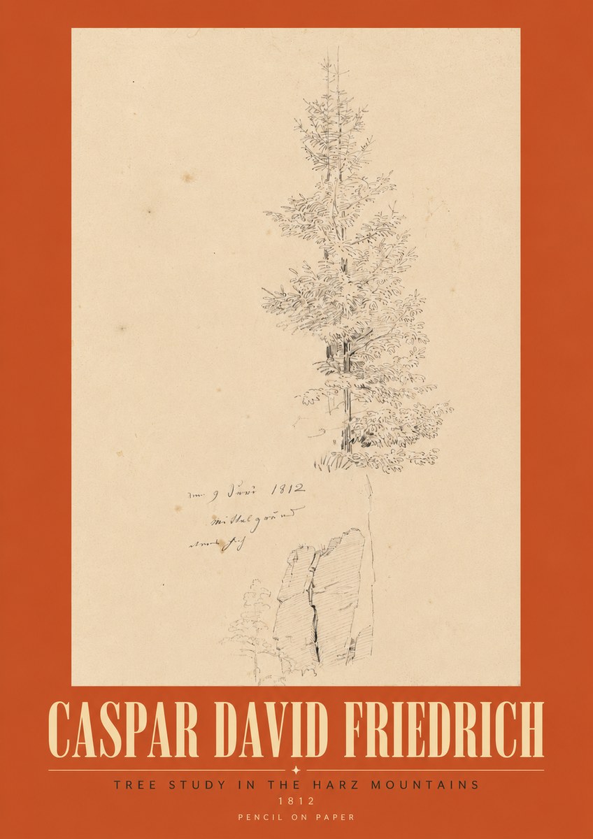 Caspar David Friedrich Tree Study in the Harz Mountains No3 - Plakát